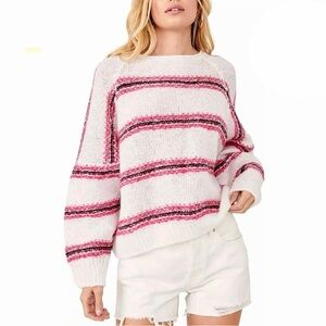 Free People Hockley Knit Stripe Sweater Alpaca  Evening Cream Sz XL